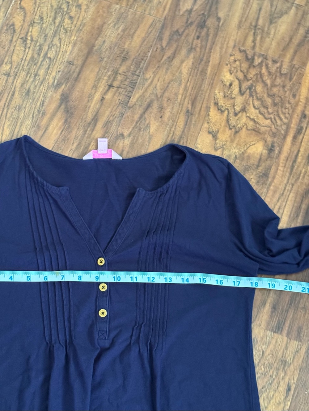 Lilly Pulitzer Navy Pintuck Henley Blouse - Picture 3 of 8